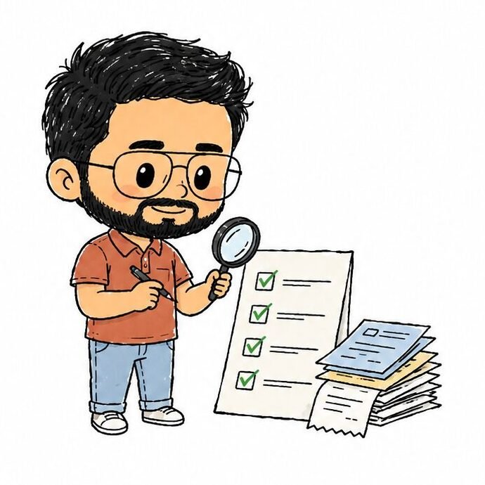 man checking papers