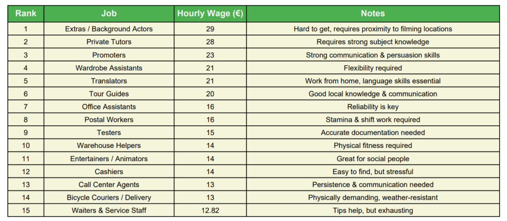 list of some of the Highest-paying minijobs in Germany